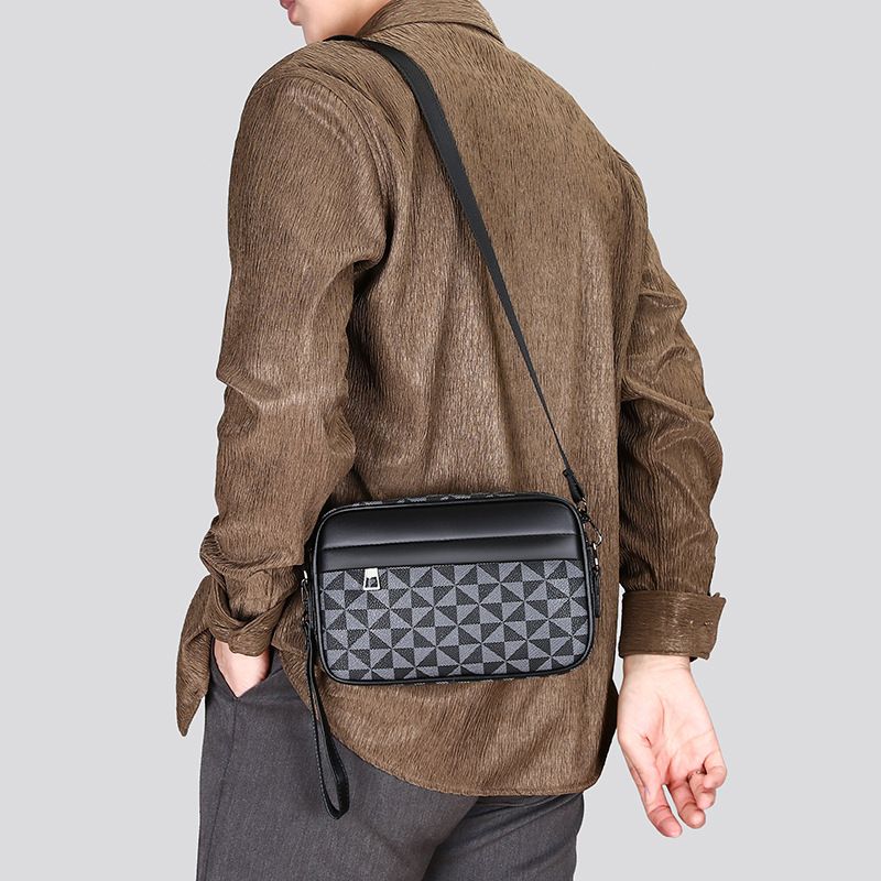 Men's Crossbody Bag New Hand-Held Bag Business Versatile Casual Plaid Casual Trendy Bag Outdoor Single Shoulder Men's Bag