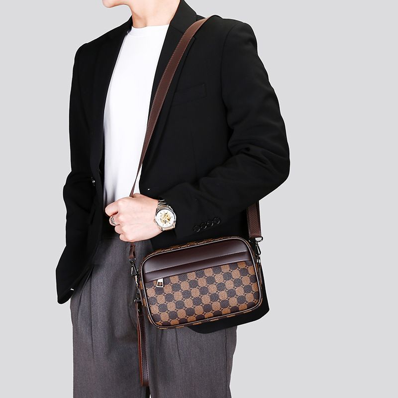Men's Crossbody Bag New Hand-Held Bag Business Versatile Casual Plaid Casual Trendy Bag Outdoor Single Shoulder Men's Bag