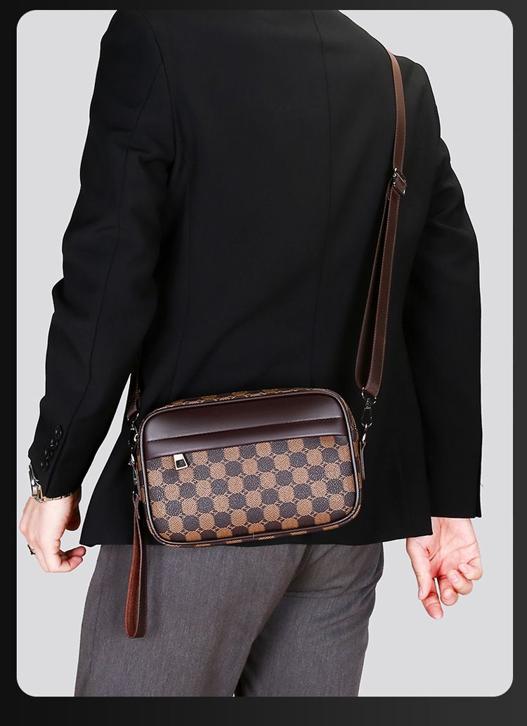 Men's Crossbody Bag New Hand-Held Bag Business Versatile Casual Plaid Casual Trendy Bag Outdoor Single Shoulder Men's Bag