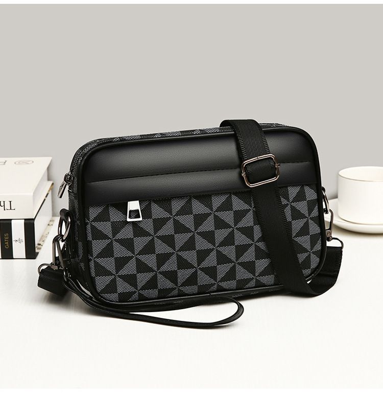 Men's Crossbody Bag New Hand-Held Bag Business Versatile Casual Plaid Casual Trendy Bag Outdoor Single Shoulder Men's Bag