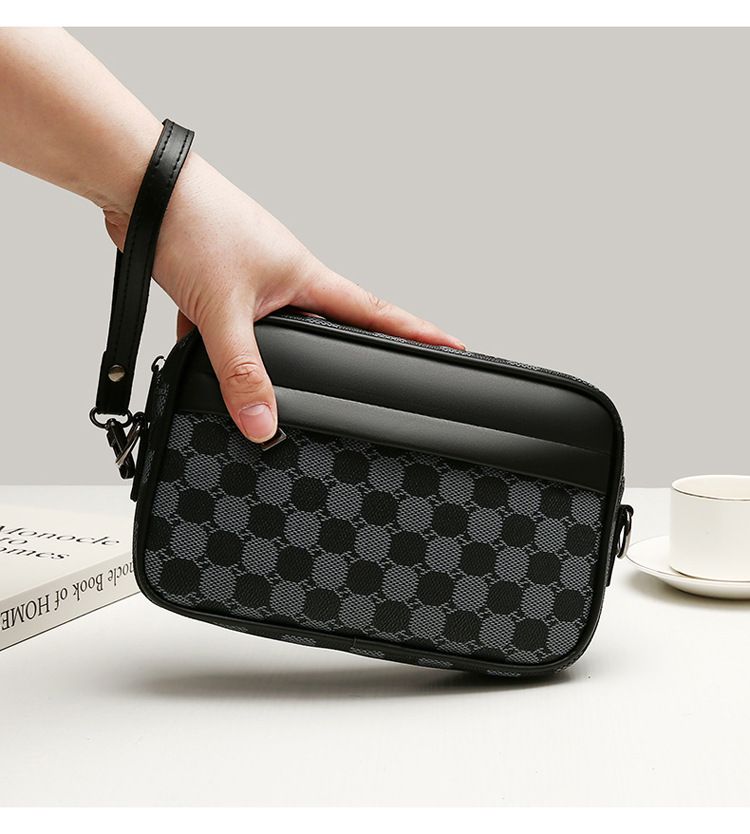 Men's Crossbody Bag New Hand-Held Bag Business Versatile Casual Plaid Casual Trendy Bag Outdoor Single Shoulder Men's Bag
