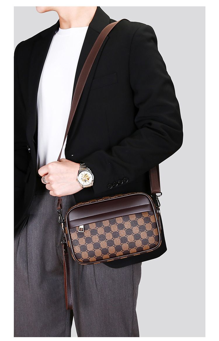 Men's Crossbody Bag New Hand-Held Bag Business Versatile Casual Plaid Casual Trendy Bag Outdoor Single Shoulder Men's Bag