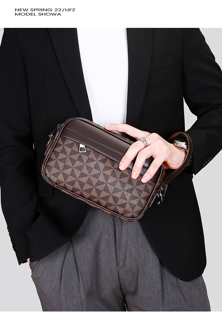 Men's Crossbody Bag New Hand-Held Bag Business Versatile Casual Plaid Casual Trendy Bag Outdoor Single Shoulder Men's Bag