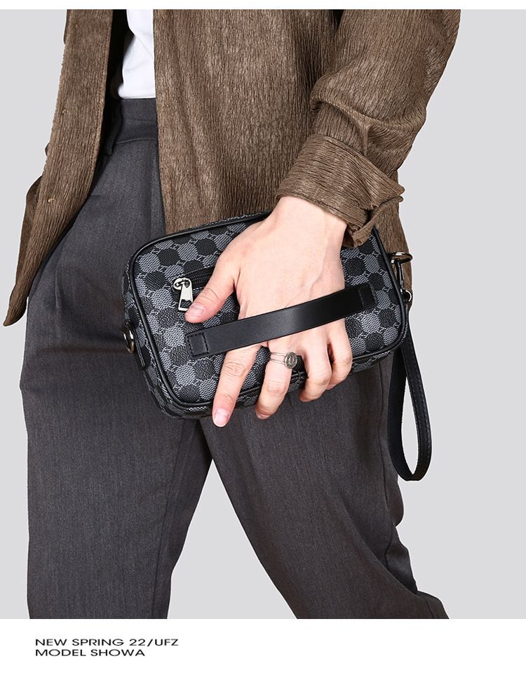 Men's Crossbody Bag New Hand-Held Bag Business Versatile Casual Plaid Casual Trendy Bag Outdoor Single Shoulder Men's Bag