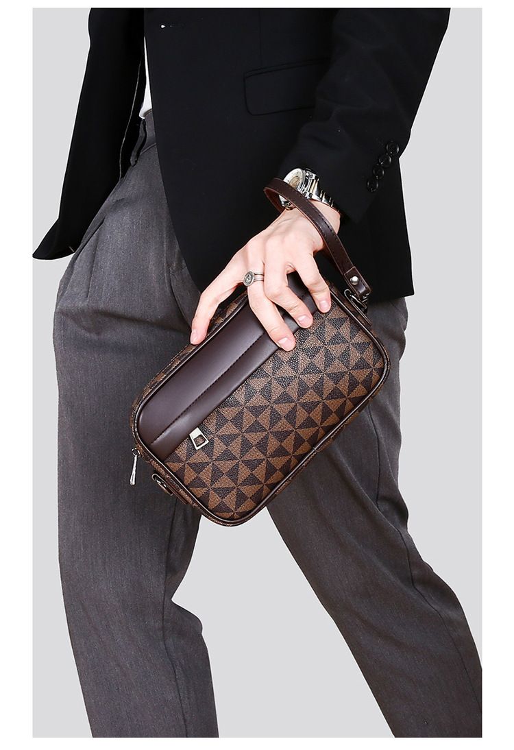 Men's Crossbody Bag New Hand-Held Bag Business Versatile Casual Plaid Casual Trendy Bag Outdoor Single Shoulder Men's Bag