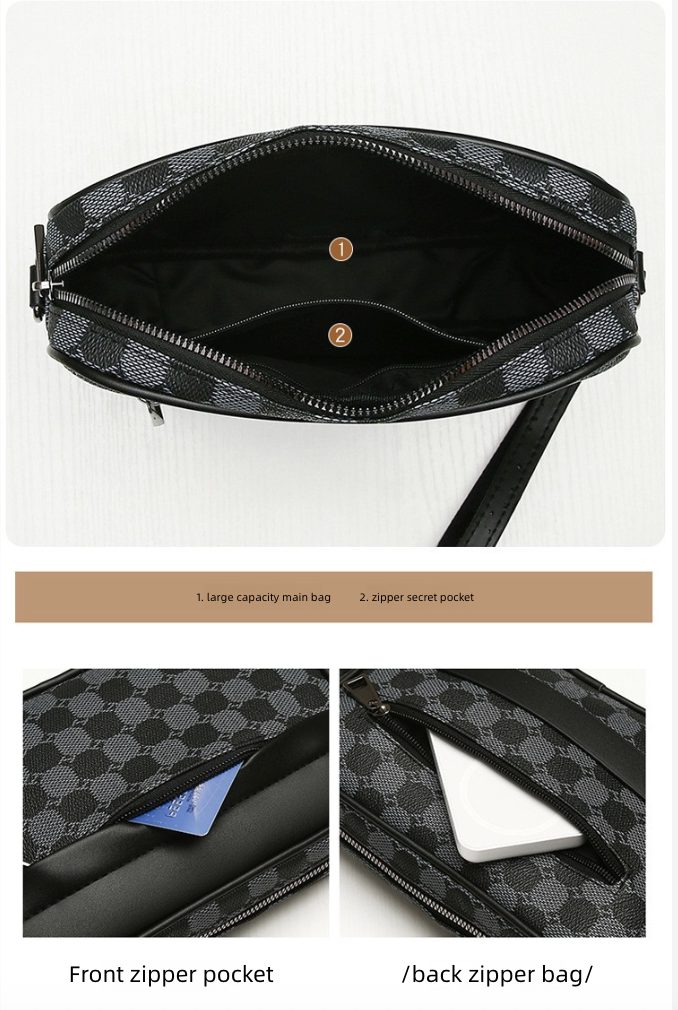 Men's Crossbody Bag New Hand-Held Bag Business Versatile Casual Plaid Casual Trendy Bag Outdoor Single Shoulder Men's Bag