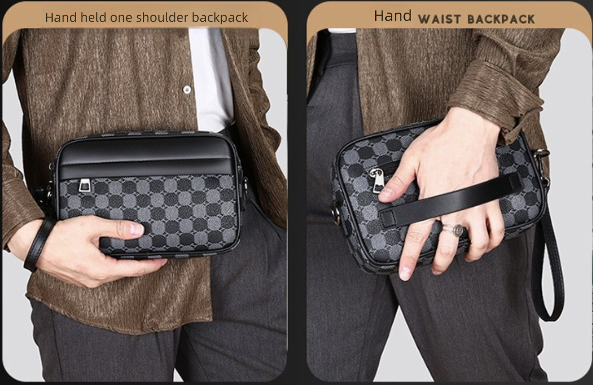 Men's Crossbody Bag New Hand-Held Bag Business Versatile Casual Plaid Casual Trendy Bag Outdoor Single Shoulder Men's Bag