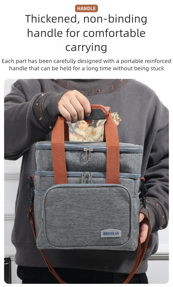 Handheld Thick Ice Bag Outdoor Picnic Bag Double Layered High Capacity Bento Bag Insulated Lunch Box Bag
