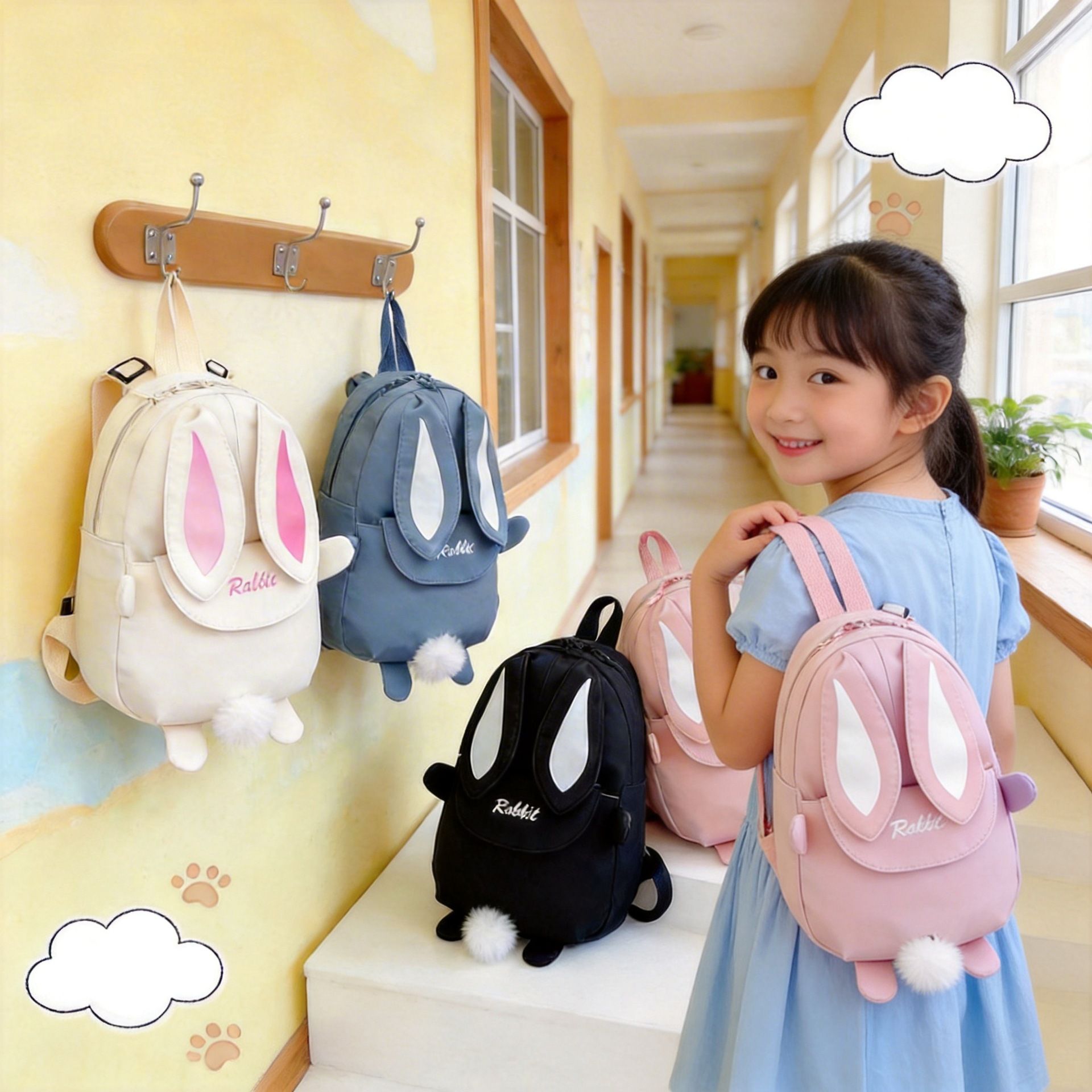 Backpack Bag Girl New Kindergarten Cartoon Cute Rabbit Style Children's Backpack Girls' Backpack Travel Backpack