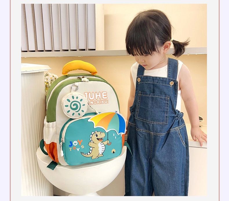 Backpack Bag Girl Backpack School Bag Dinosaur Anime Reducing Burden Cartoon Print Color Contrasting Children's Backpack Kindergarten Girl's Bags Backpacks