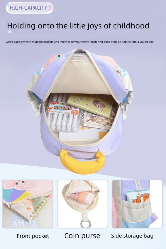 Backpack Bag Girl Backpack School Bag Dinosaur Anime Reducing Burden Cartoon Print Color Contrasting Children's Backpack Kindergarten Girl's Bags Backpacks