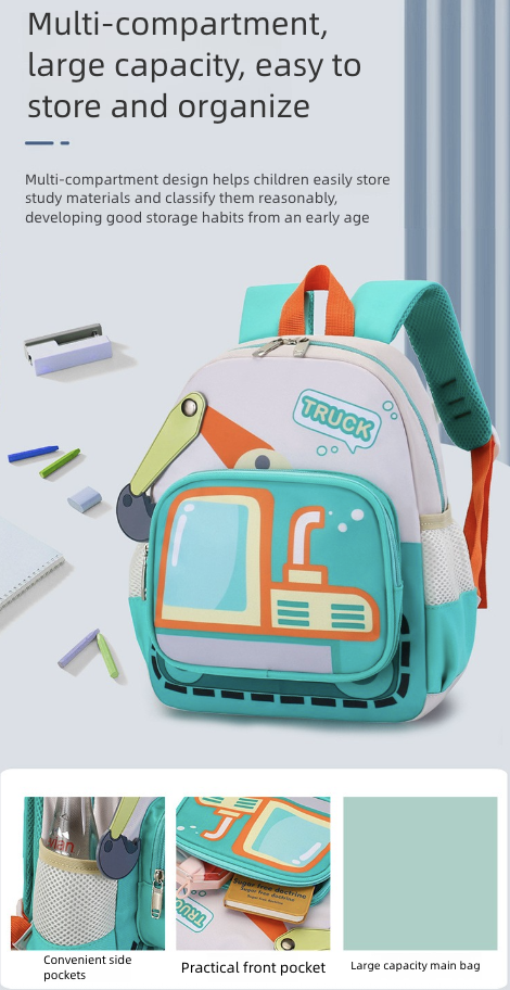 Backpack Bag Girl Backpack School Bag Truck Image Kindergarten Backpack 3-6 Year Old Middle Class Boys Girls Modern Trendy Cool Nylon Color Blocking Girl's Bags Backpacks