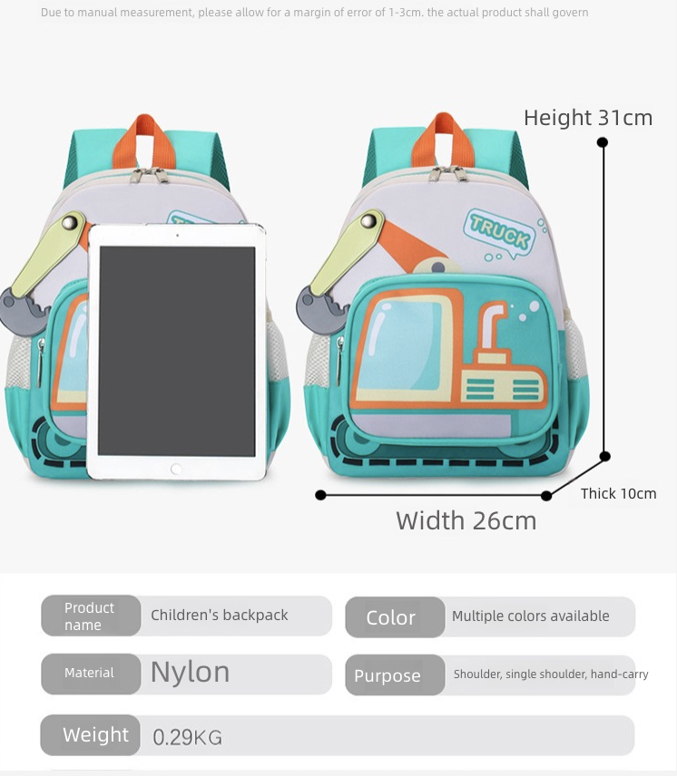 Backpack Bag Girl Backpack School Bag Truck Image Kindergarten Backpack 3-6 Year Old Middle Class Boys Girls Modern Trendy Cool Nylon Color Blocking Girl's Bags Backpacks
