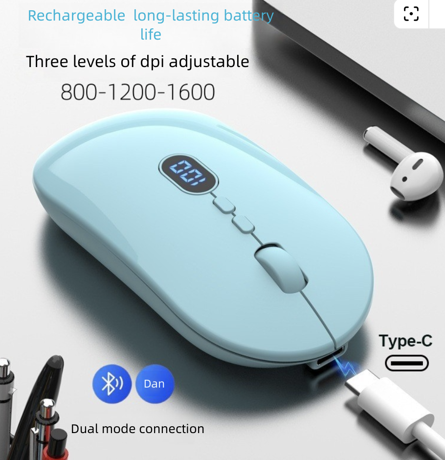 Rechargeable Mouse Wireless Mouse Bluetooth New Wireless Mouse Charging Silent Operation Power Display Business Office Use