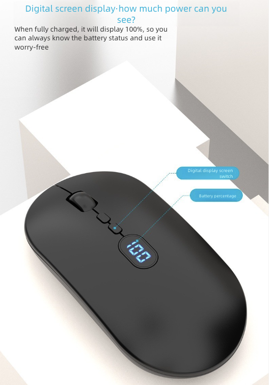 Rechargeable Mouse Wireless Mouse Bluetooth New Wireless Mouse Charging Silent Operation Power Display Business Office Use