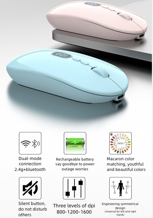 Rechargeable Mouse Wireless Mouse Bluetooth New Wireless Mouse Charging Silent Operation Power Display Business Office Use