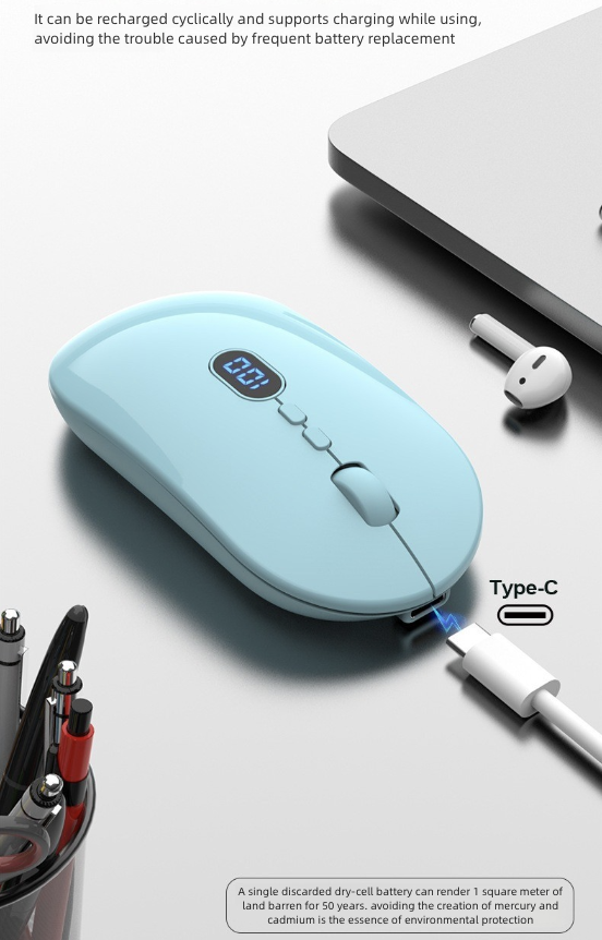 Rechargeable Mouse Wireless Mouse Bluetooth New Wireless Mouse Charging Silent Operation Power Display Business Office Use