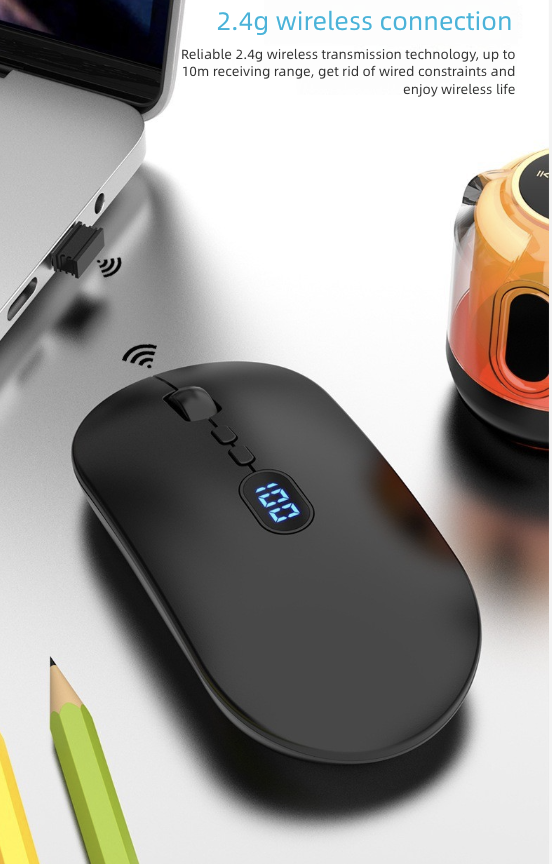 Rechargeable Mouse Wireless Mouse Bluetooth New Wireless Mouse Charging Silent Operation Power Display Business Office Use