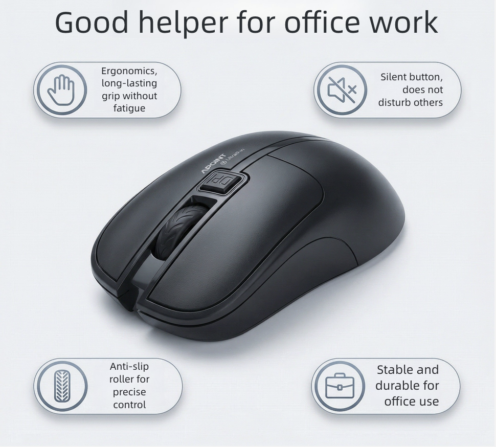 Wireless Battery-Operated NOT Included Ergonomic Mouse for Laptops Office Use