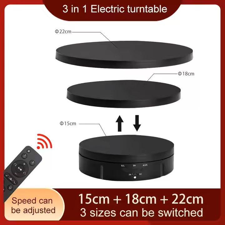 3 in 1 360 Degree Electric Rotating Turntable Display Stand Automatic Revolving Platform Video Shooting with a remote control