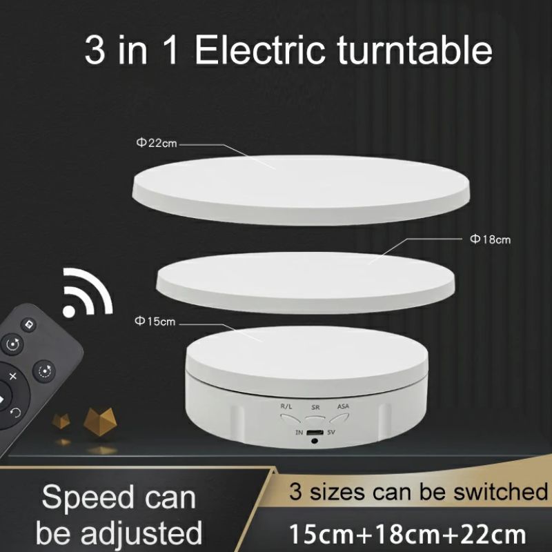 3 in 1 360 Degree Electric Rotating Turntable Display Stand Automatic Revolving Platform Video Shooting with a remote control