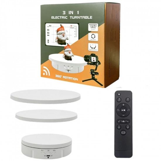 3 in 1 360 Degree Electric Rotating Turntable Display Stand Automatic Revolving Platform Video Shooting with a remote control