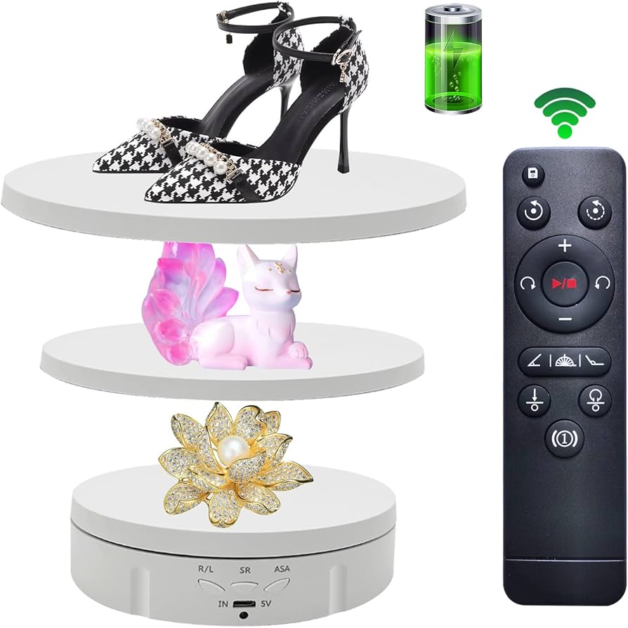 3 in 1 360 Degree Electric Rotating Turntable Display Stand Automatic Revolving Platform Video Shooting with a remote control