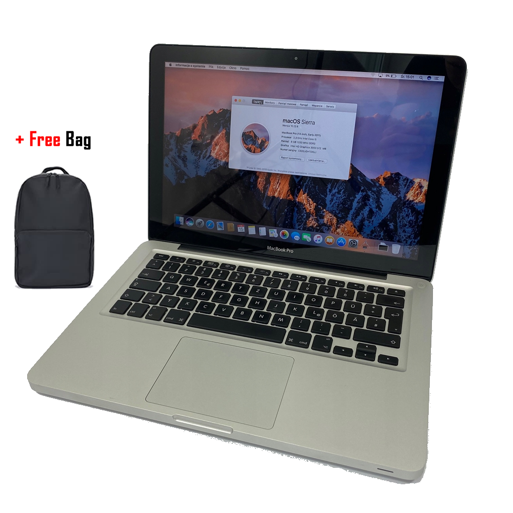 Refurbished Apple MacBook Pro 13" Core i5 2.4GHz 8GB RAM 256GB SSD (Mid 2012) Laptop Silver + Bag