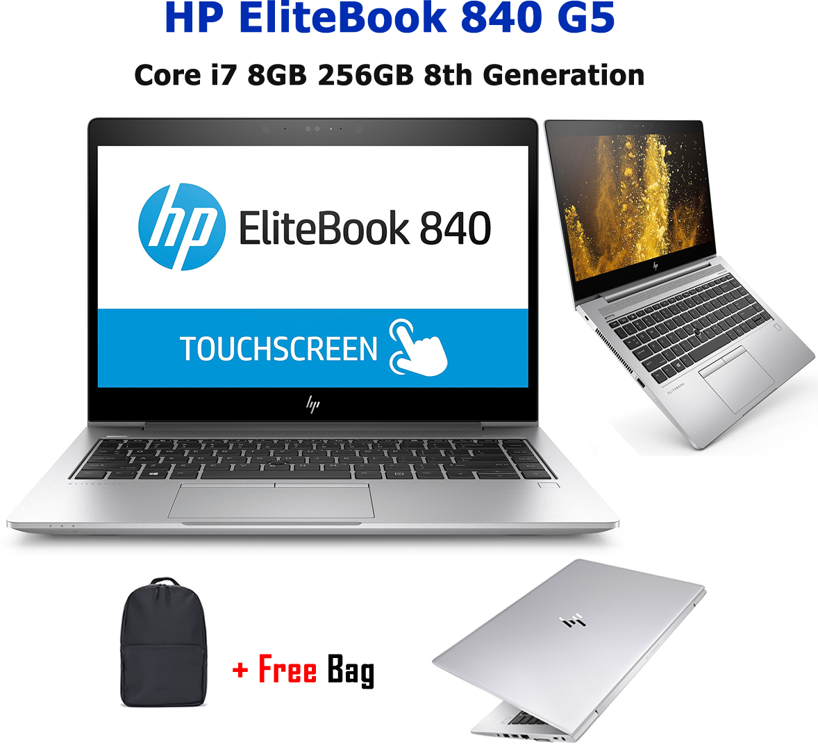 HP EliteBook 840 G5 Core I7 8GB 256GB SSD 8th Gen 14 Inch FHD Touchscreen  Ultrabook Laptop Refurbished + Bag