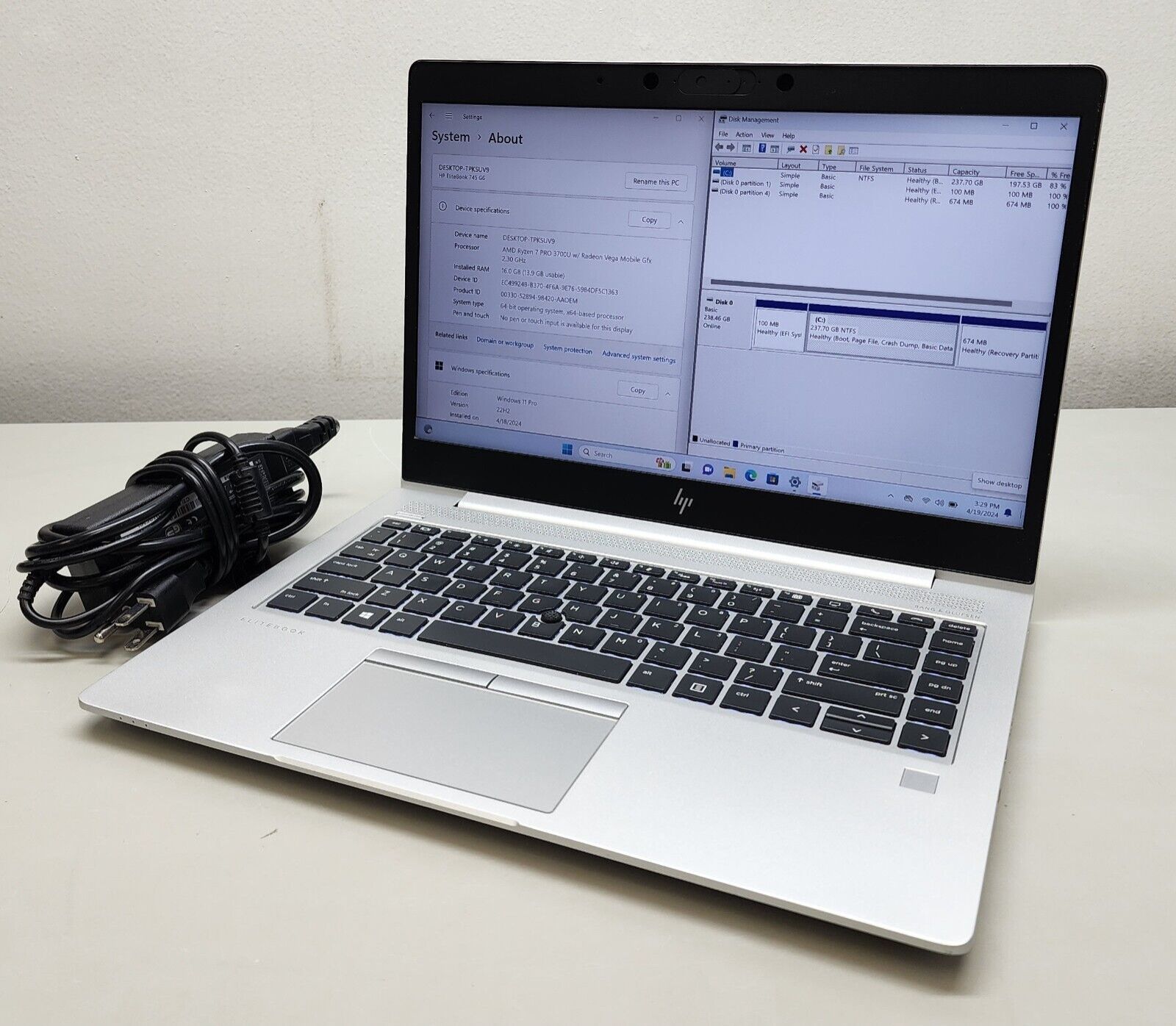 HP Elitebook 745 G6 AMD Ryzen 7 Pro 3700U 16GB RAM 256GB SSD 2GB AMD Radeon Graphics 14" FHD Windows 11 Pro Laptop + Bag, Great for Graphics, Engineering, Editing, Gaming. Refurbished