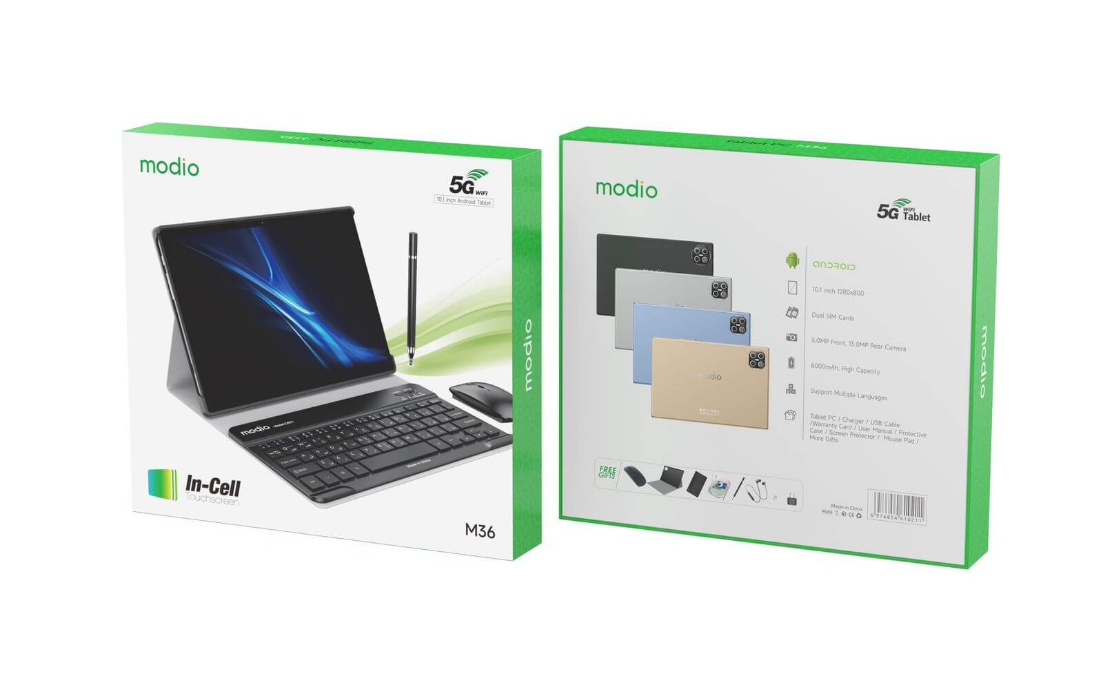 Modio M36 Android Tablet PC 12GB RAM 512GB ROM virtual storage 10.1 Inches In Cell Display, Dual Sim, Dual cameras, Wireless Keyboard and Mouse, Flip case cover