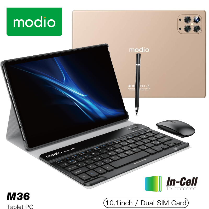 Modio M36 Android Tablet PC 12GB RAM 512GB ROM virtual storage 10.1 Inches In Cell Display, Dual Sim, Dual cameras, Wireless Keyboard and Mouse, Flip case cover