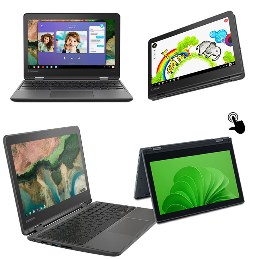 Refurbished Lenovo 300e x360 8GB 128GB SSD 2nd Gen 11.6" Touchscreen Intel Pentium, Windows 11 Pro slim Laptop  + Free Bag