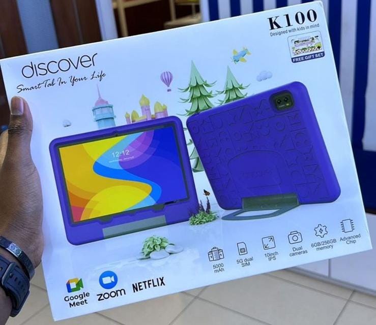 Discover K100 Android Kids Tablet 10 Inch 8GB RAM 512GB (64GB Real) Dual Sim Wi-Fi, Games, Learning Apps, Parental control, Protective cover + Free Gifts