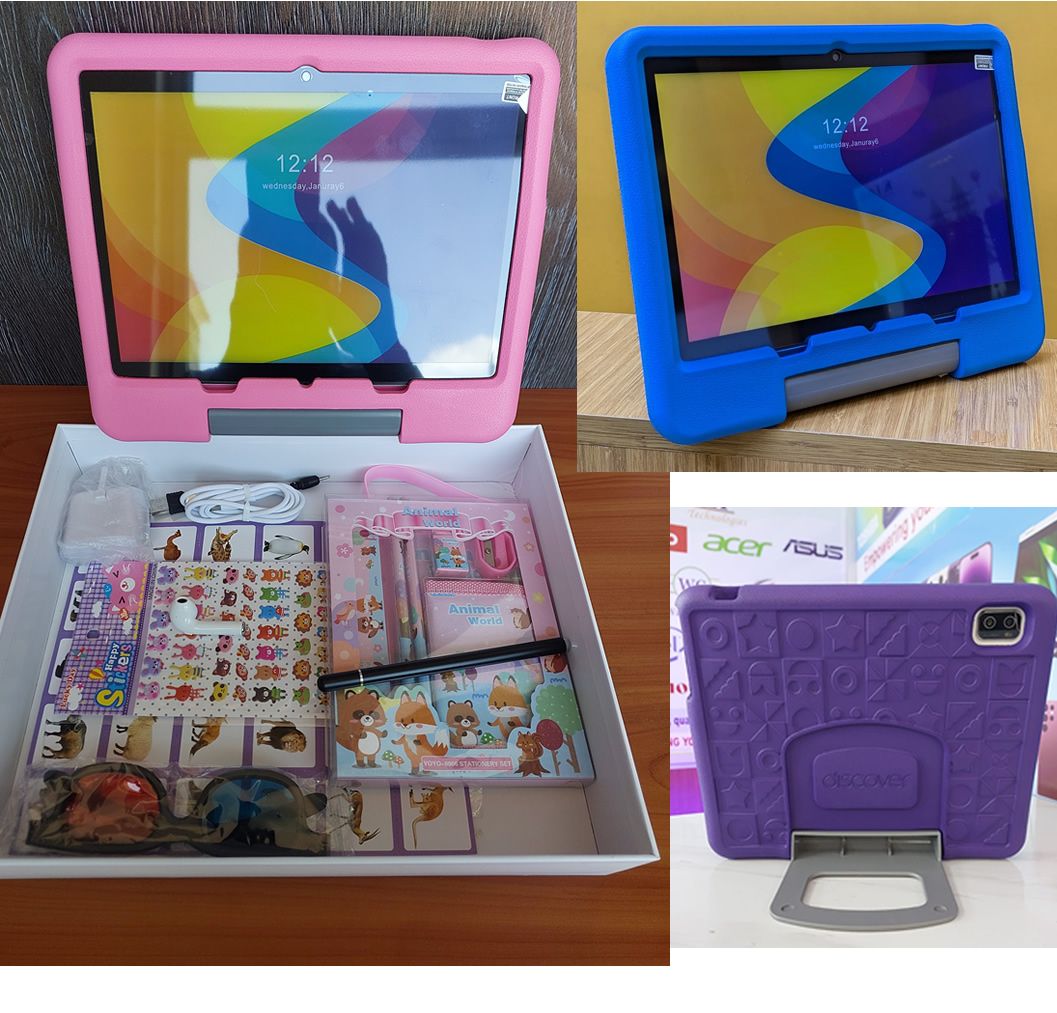 Discover K100 Android Kids Tablet 10 Inch 8GB RAM 512GB (64GB Real) Dual Sim Wi-Fi, Games, Learning Apps, Parental control, Protective cover + Free Gifts