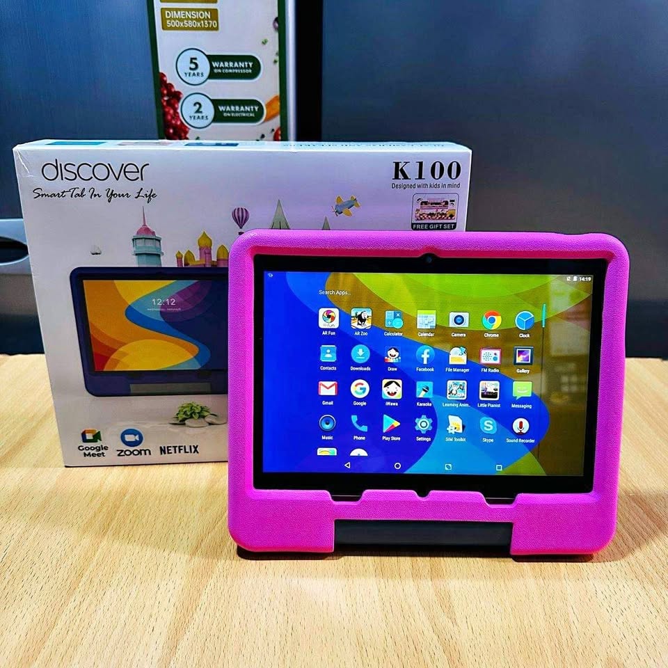 Discover K100 Android Kids Tablet 10 Inch 8GB RAM 512GB (64GB Real) Dual Sim Wi-Fi, Games, Learning Apps, Parental control, Protective cover + Free Gifts