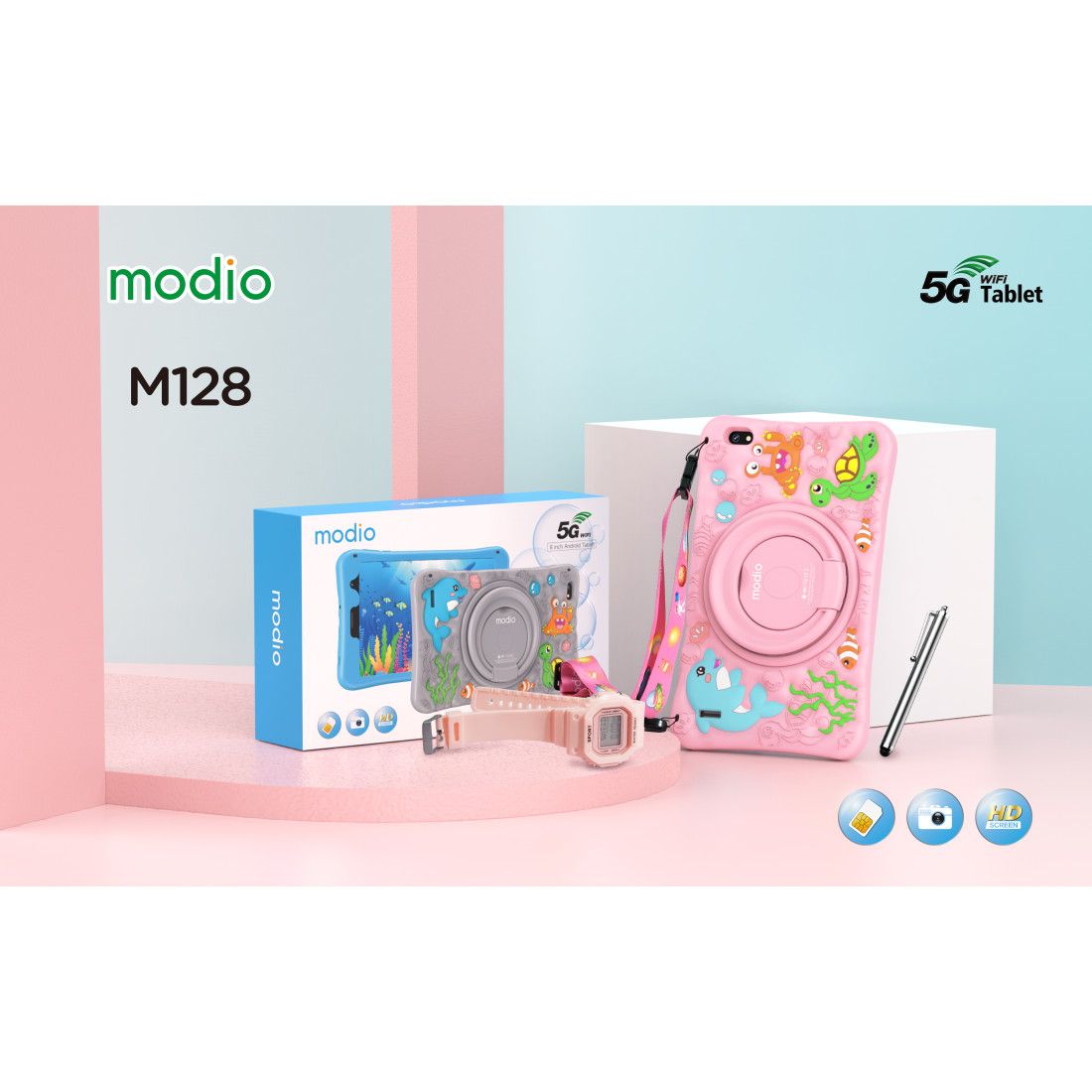 Modio M25 Kids Android Educational Tablet PC - 10.1 Inch 6GB RAM 256GB ROM 4G LTE -Dual sim Silicon Cover, Protective cover + Free Gifts