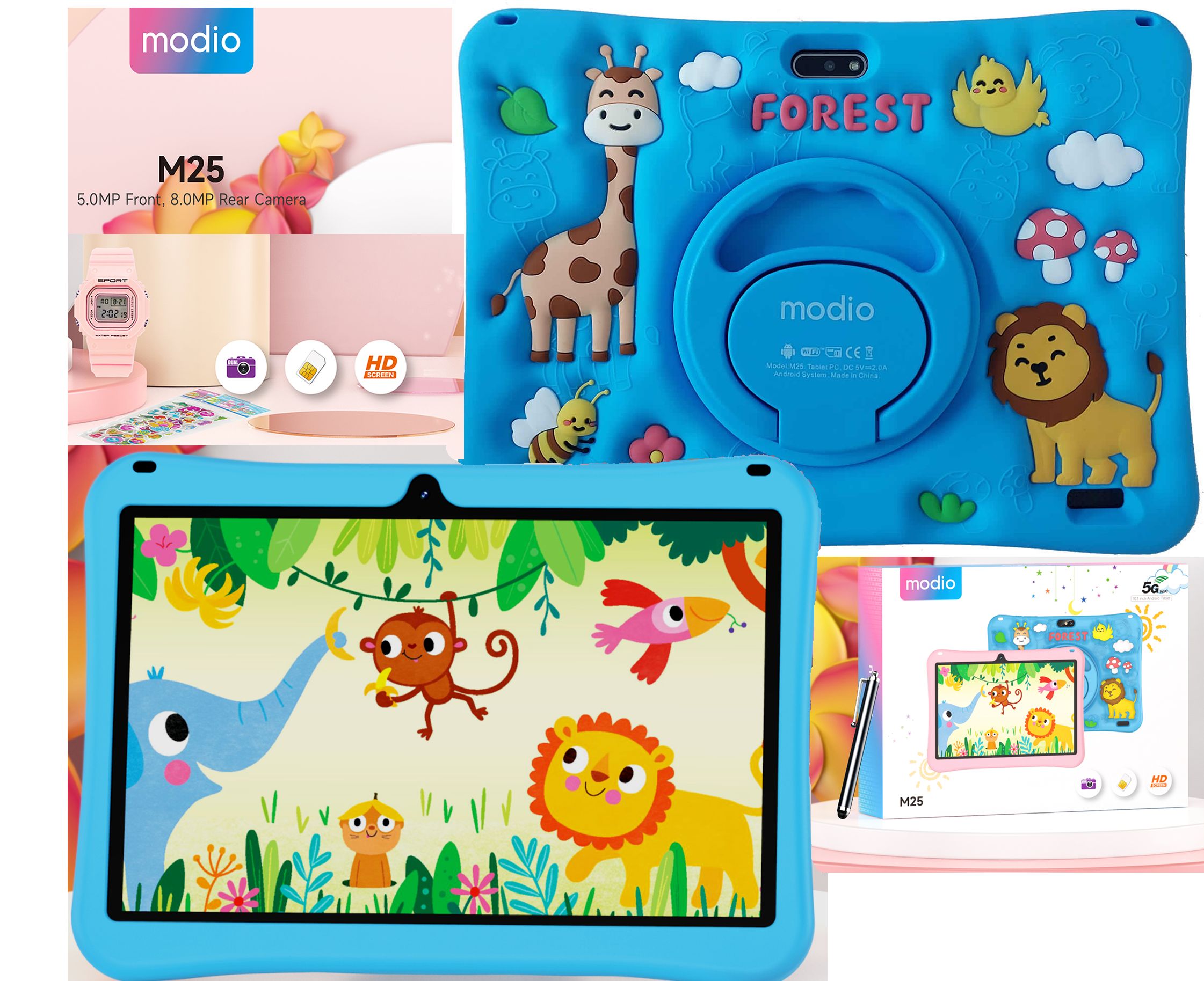 Modio M25 Kids Android Educational Tablet PC - 10.1 Inch 6GB RAM 256GB ROM 4G LTE -Dual sim Silicon Cover, Protective cover + Free Gifts