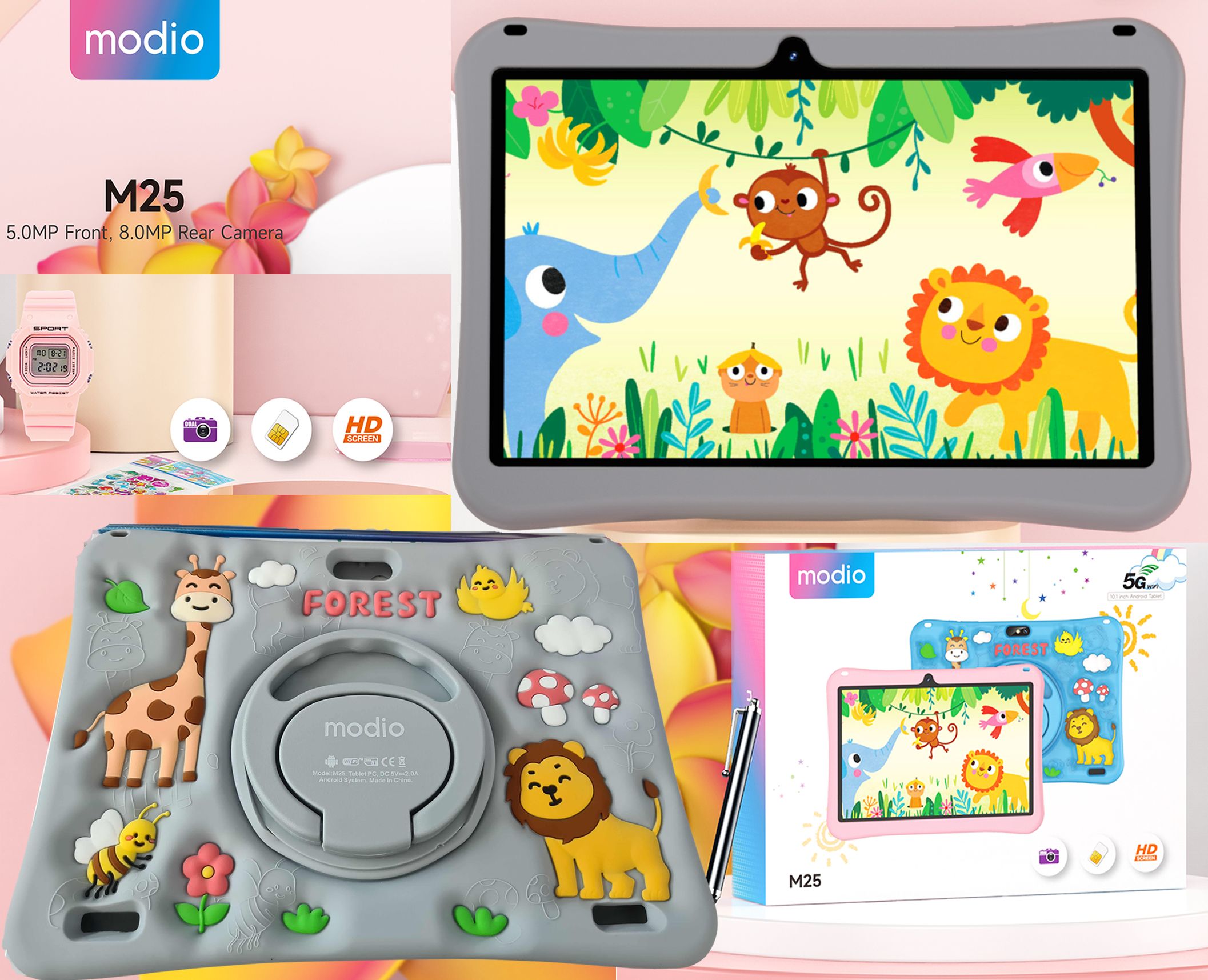 Modio M25 Kids Android Educational Tablet PC - 10.1 Inch 6GB RAM 256GB ROM 4G LTE -Dual sim Silicon Cover, Protective cover + Free Gifts