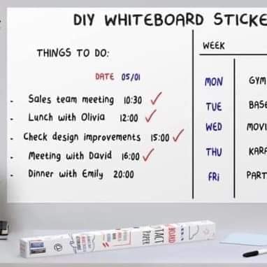 Dry Erase Whiteboard Sticker Wall Decal, Self-adhesive White Board Peel Stick Paper for School, Office, Conferences, Home, Kids Drawing with 1 Water Pen