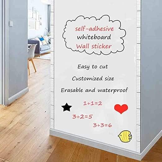 Dry Erase Whiteboard Sticker Wall Decal, Self-adhesive White Board Peel Stick Paper for School, Office, Conferences, Home, Kids Drawing with 1 Water Pen