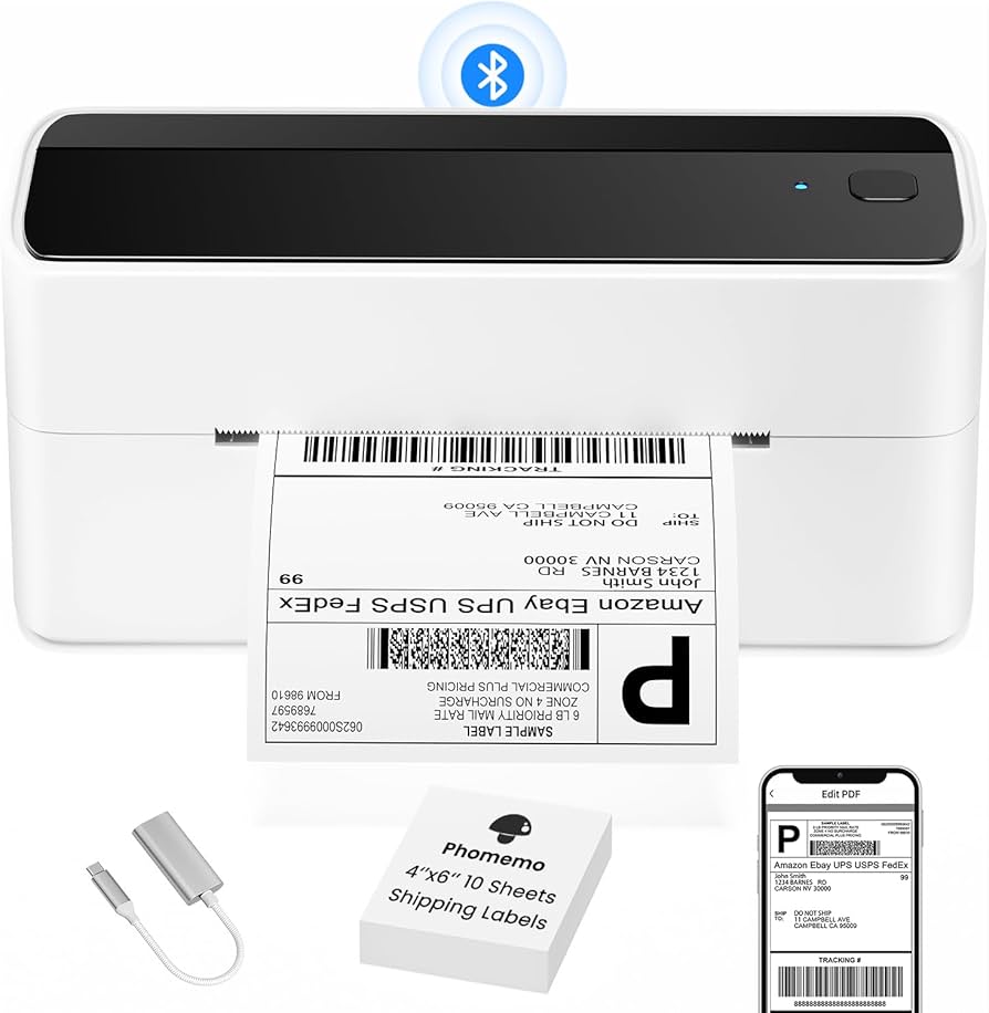Phomemo Thermal Label Printer Bluetooth PM241-BT Wireless & USB 4x6 Shipping Labels, Barcode Stickers Printer