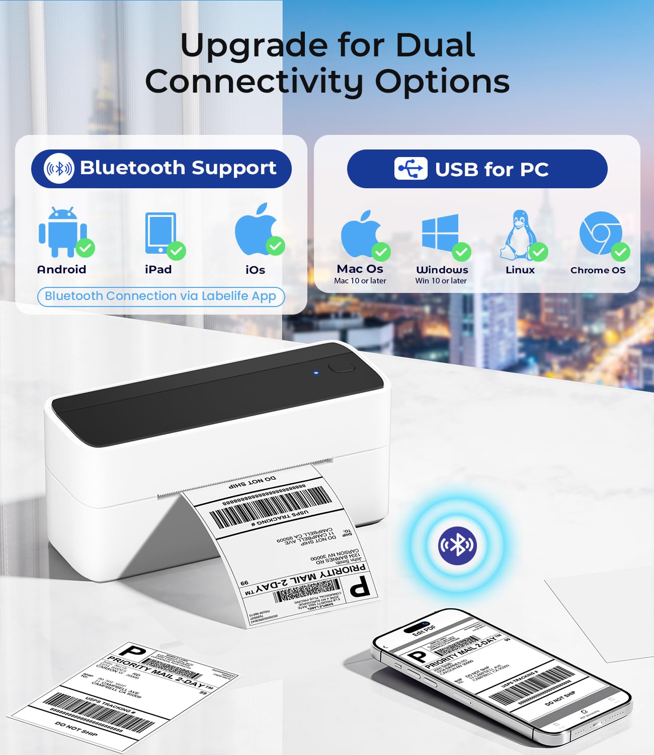 Phomemo Thermal Label Printer Bluetooth PM241-BT Wireless & USB 4x6 Shipping Labels, Barcode Stickers Printer