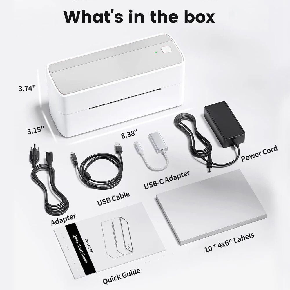 Phomemo Thermal Label Printer Bluetooth PM241-BT Wireless & USB 4x6 Shipping Labels, Barcode Stickers Printer