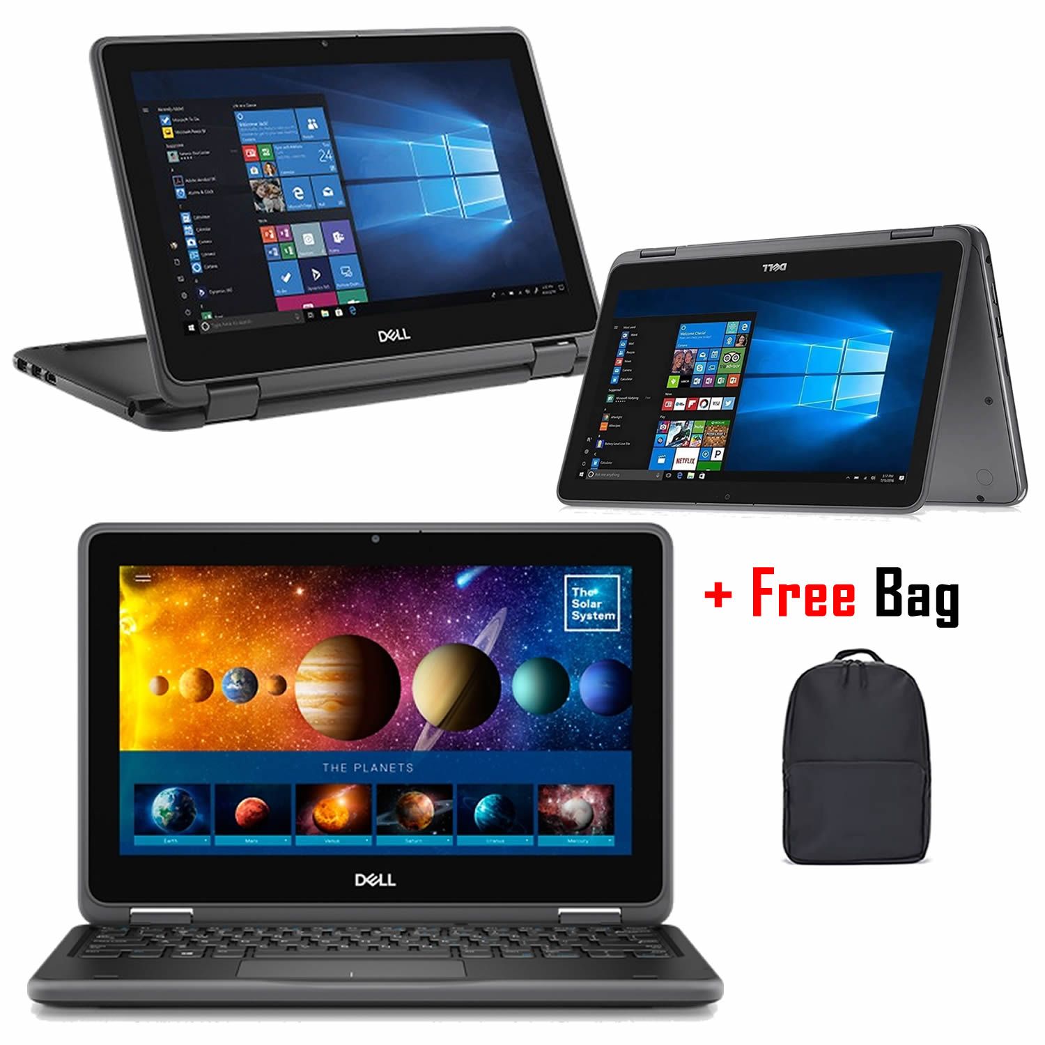 Refurbished DELL Latitude 3190 X360 4GB RAM 128GB SSD Touchscreen Intel Celeron Windows 10 Pro 2 in 1 Convertible Laptop + Free Bag