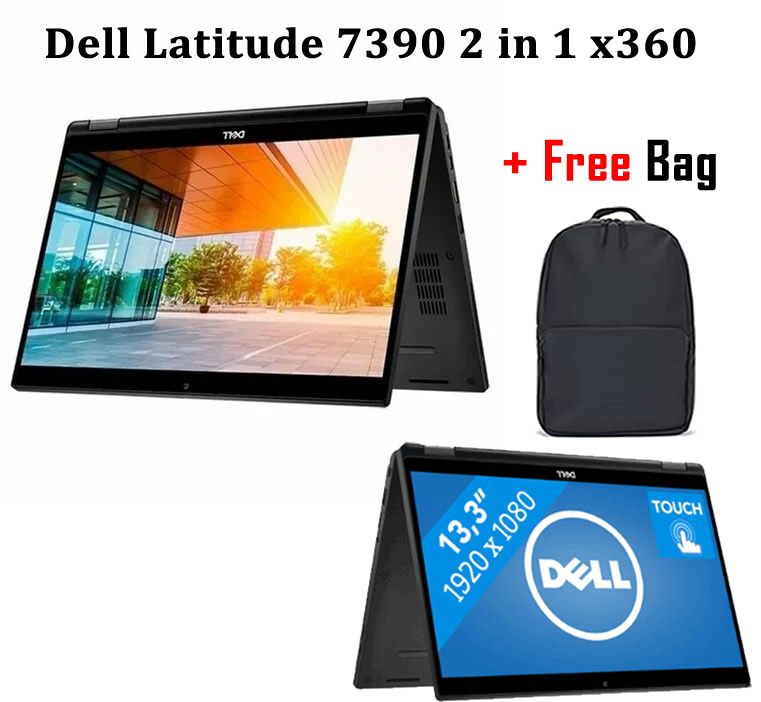 Refurbished  DELL Latitude 7390 X360 Core i5 8th Gen 8GB RAM 256GB SSD 13.3 Inch FHD Touchscreen 2 in 1 Convertible Windows 11 Laptop + Bag