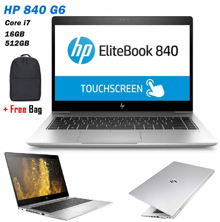 Refurbished HP EliteBook 840 G6 16GB 512GB SSD Core i7 8th Gen Windows 11 Pro Ms Office 2021 Ultraslim 14 Inch FHD Touchscreen Laptop + Bag