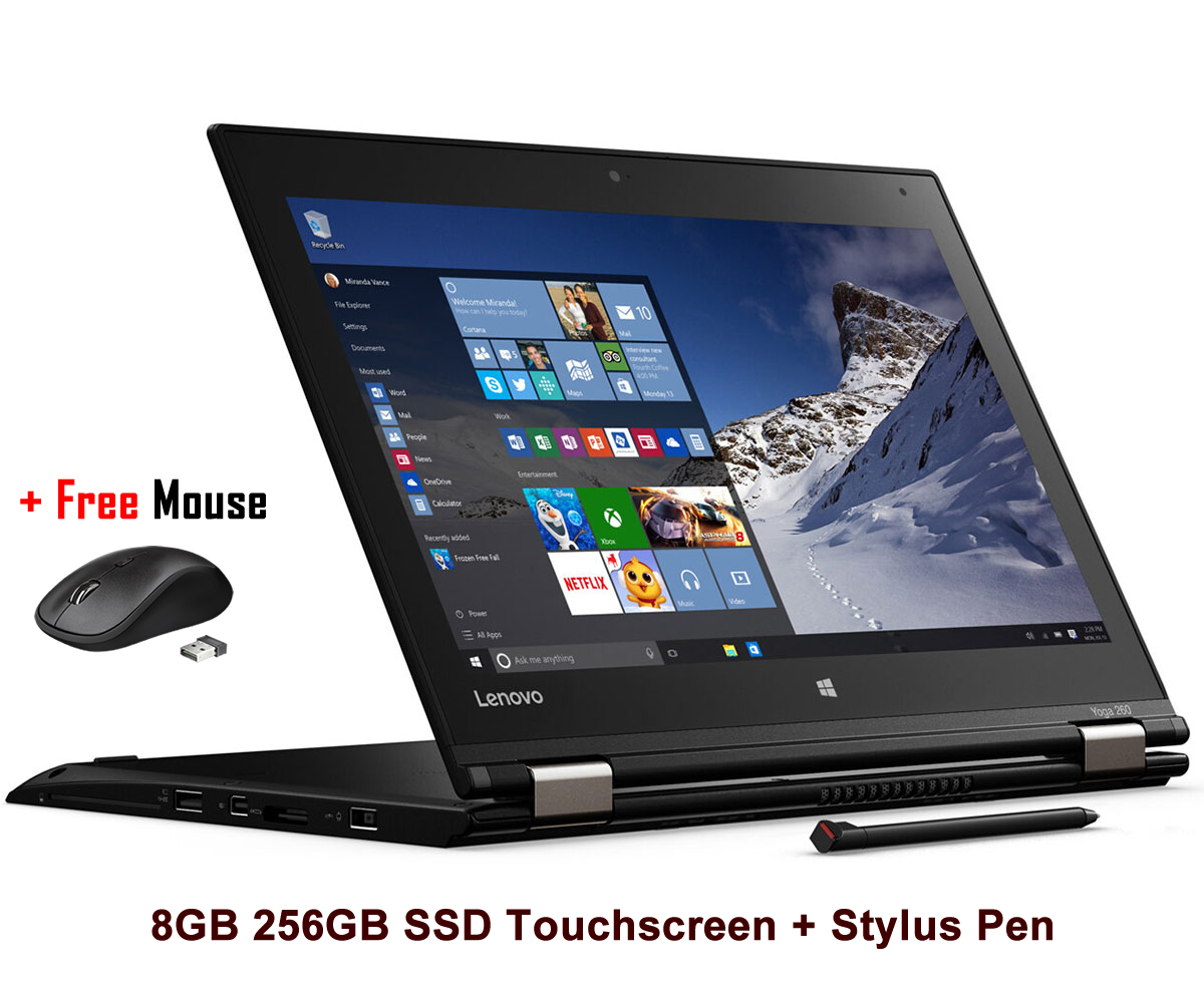 Refurbished Lenovo ThinkPad Yoga 260 intel Core i5 6th Gen 8GB +256GB SSD 12.6" FHD Ultrabook Windows 10 Laptop Stylus Pen + Wireless Mouse