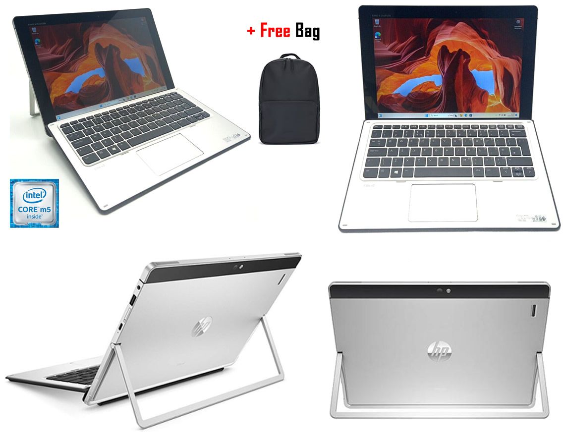 HPElite X2 1012 G1 Core m5 8GB RAM 256GB SSD 12.5 Inches Touchscreen, FHD Dual Camera With Detachable Keyboard, 2 In 1 Tablet Convertible Slim Refurbished Laptop Windows 11 Pro + Backpack Bag
