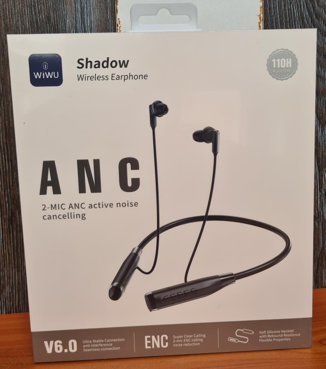 New WiWU Shadow Neckband ANC Wireless Earphones Bluetooth with 100H Playtime 800mAh Battery Game and Music Mode LED Display Vibration Alert